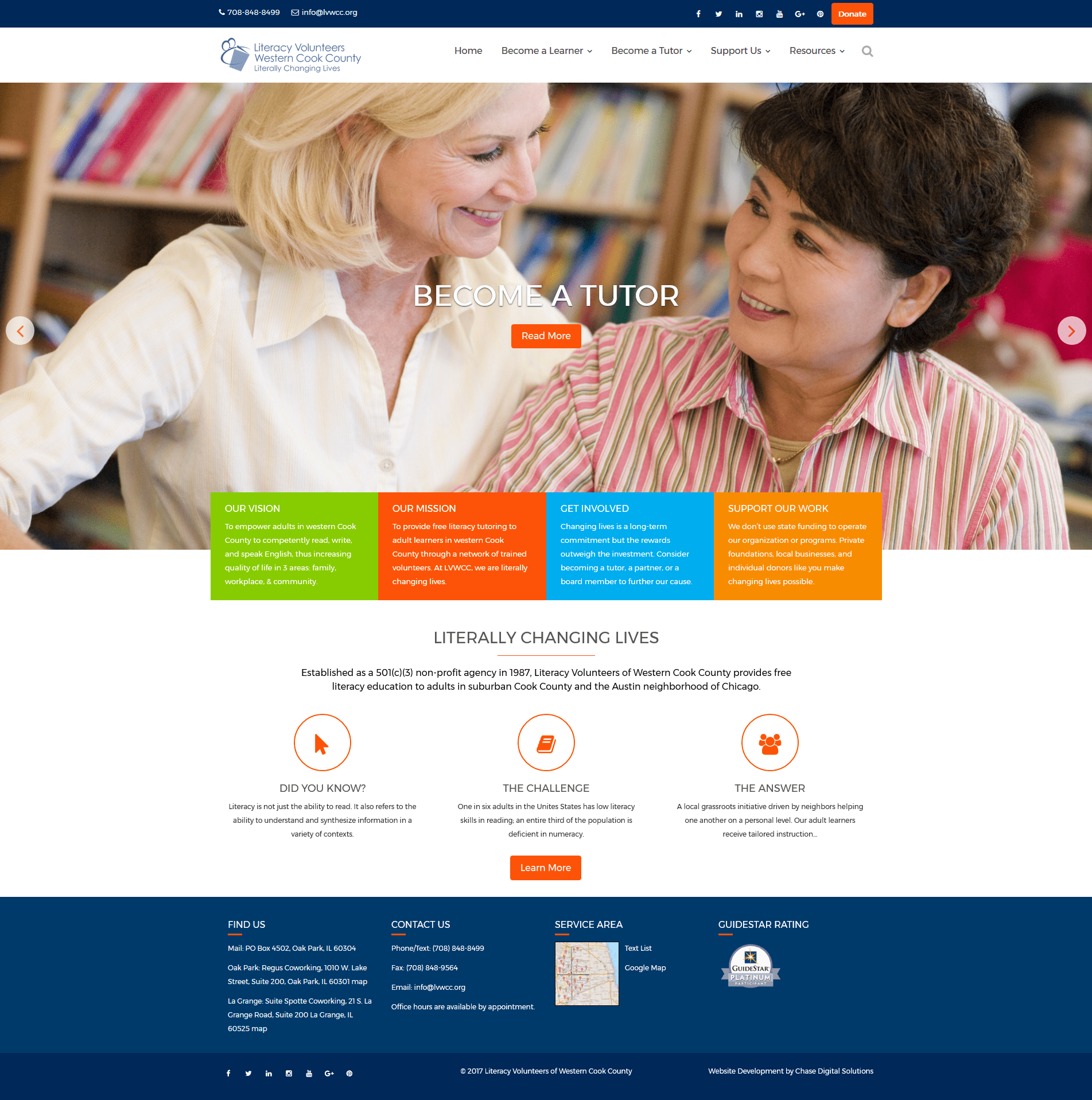 Screenshot of the Literacy Volunteers  website in 2017