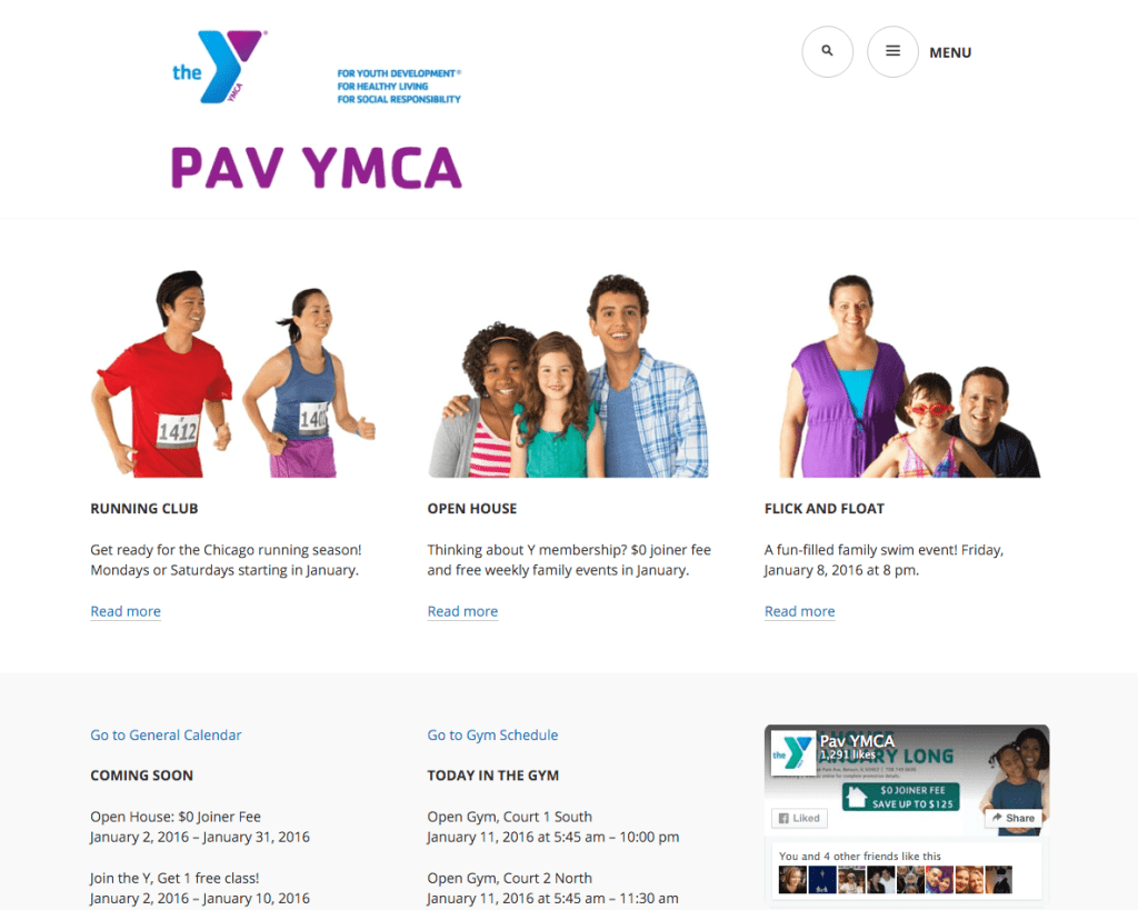 A screenshot of the Pav YMCA's event blog.