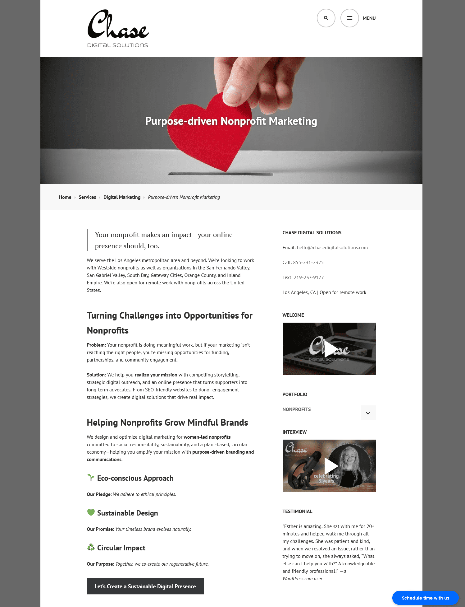 Screenshot of an SEO landing page to attract nonprofit clients