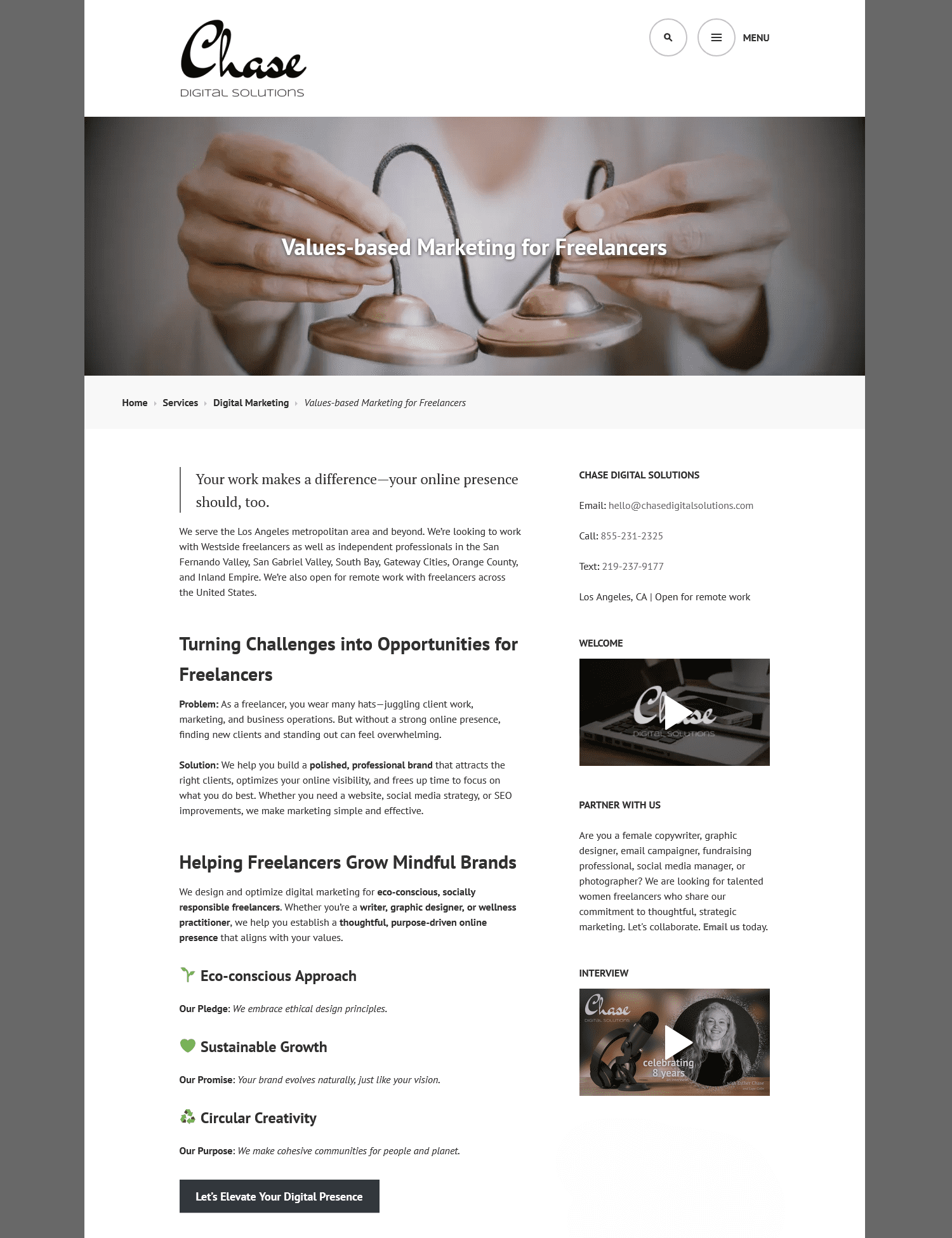 Screenshot of an SEO landing page to attract freelancer clients